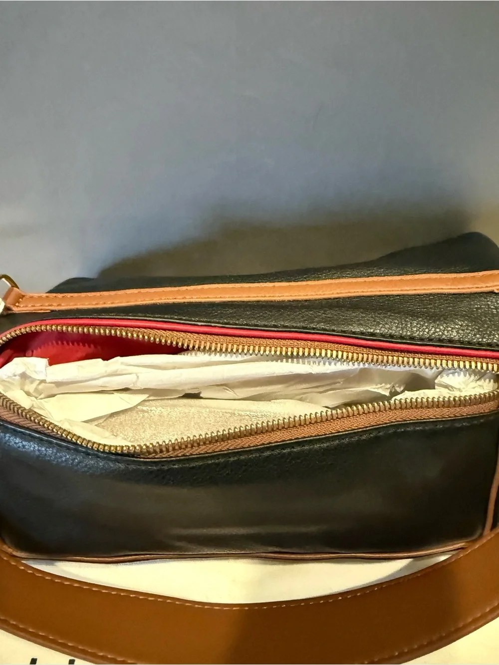 Hammitt Black Leather Messenger Bag with Brown Trim